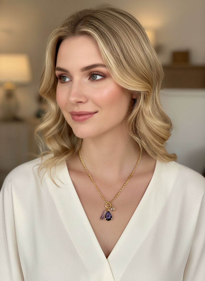 Collar dorado con dijes magenta - COLLAR Boutiquemirel 