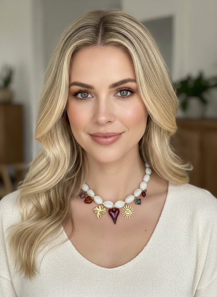 Collar beige con dijes asimétricos - COLLAR Boutiquemirel 