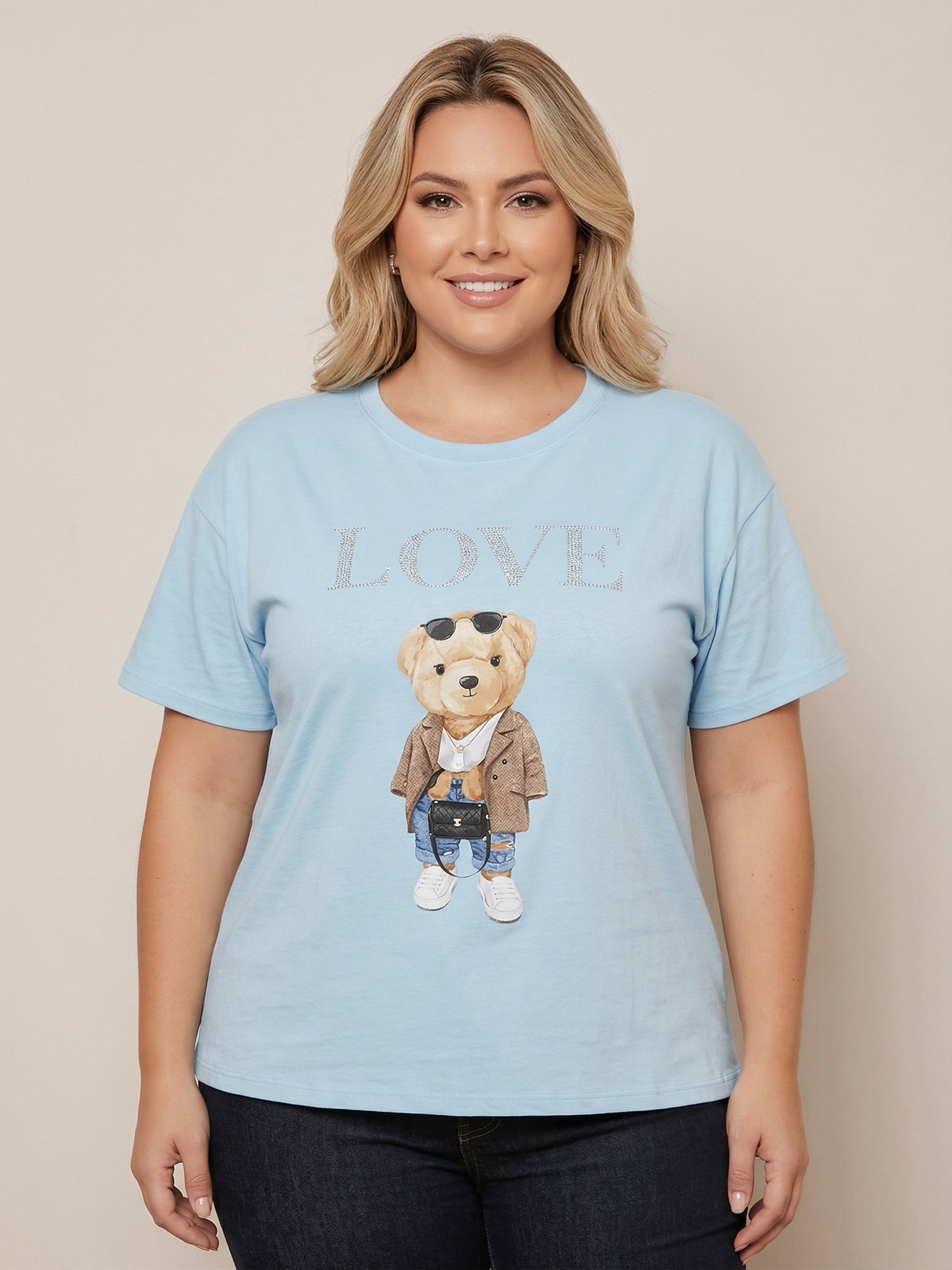 Blusa azul estampada love - BLUSAS CURVY Boutiquemirel 