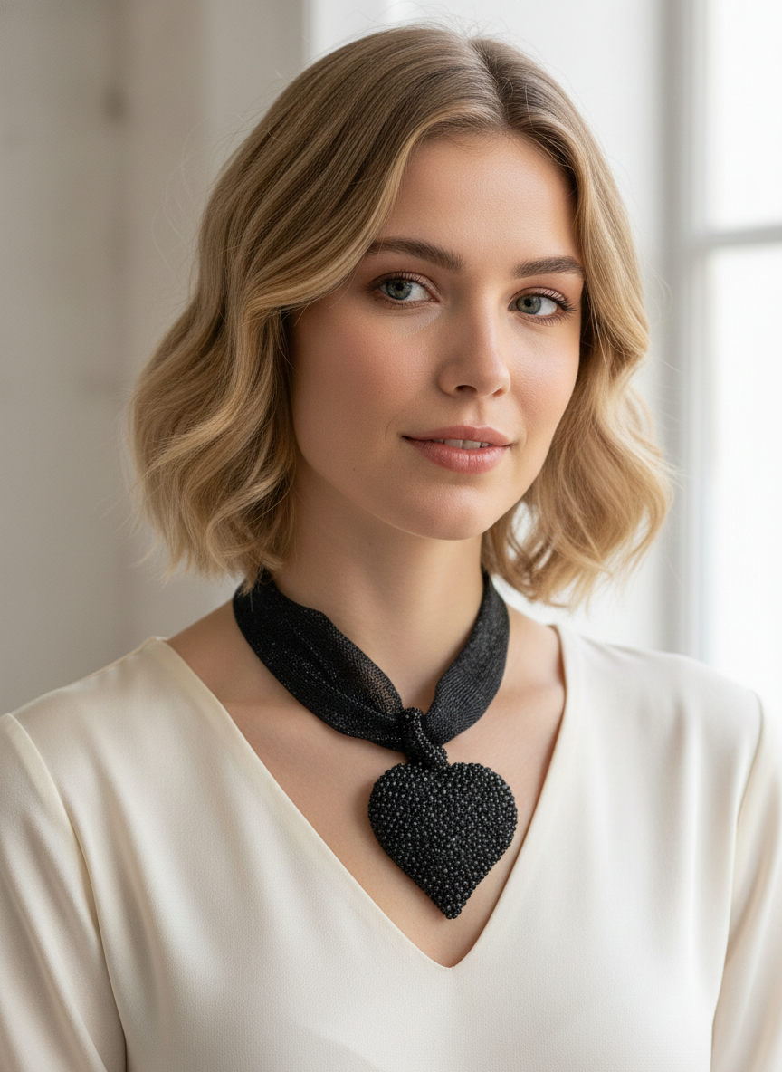 Collar negro de corazón - COLLAR Boutiquemirel 