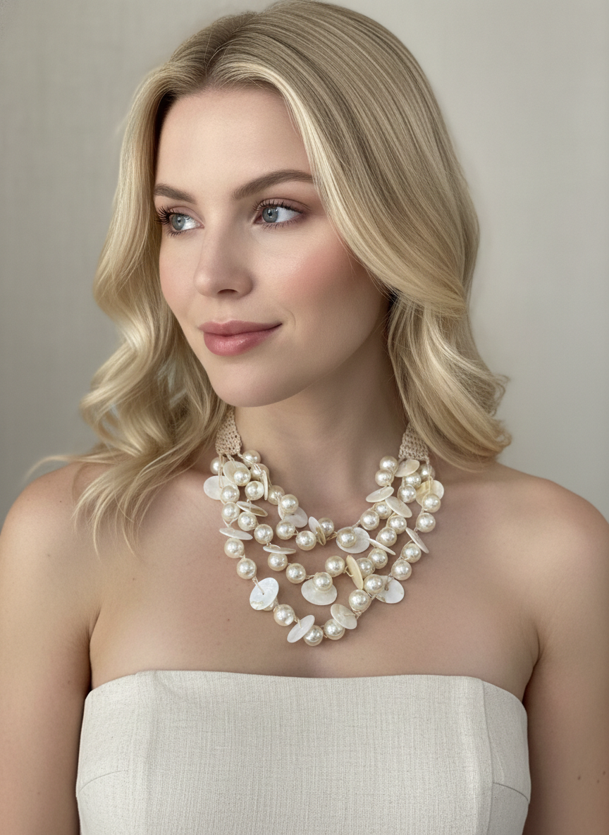 Collar Elegante de Perlas Blancas Multicapa - COLLAR Boutiquemirel 