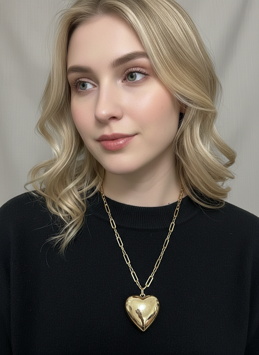 Collar dorado con maxi dije de corazón - COLLAR Boutiquemirel 