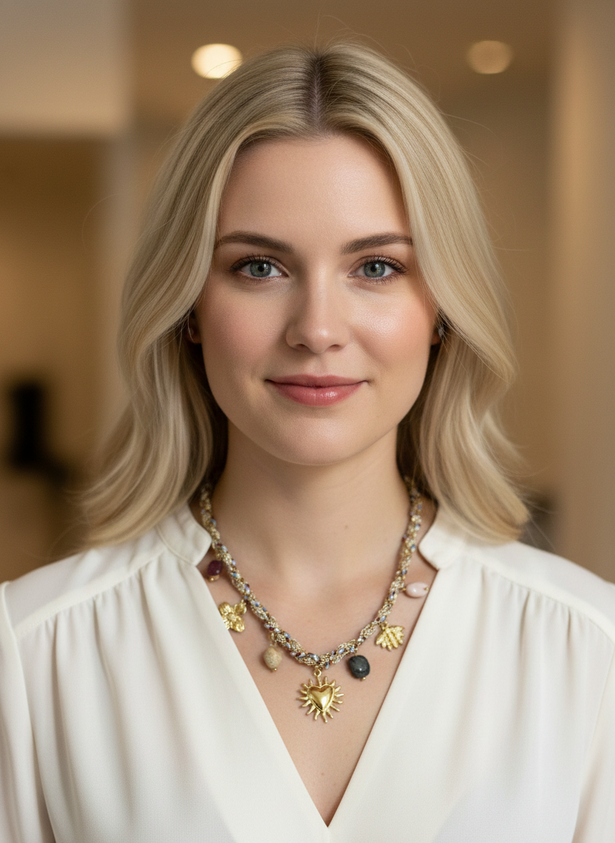 Collar azul con dorado y dijes asimètricos - COLLAR Boutiquemirel 