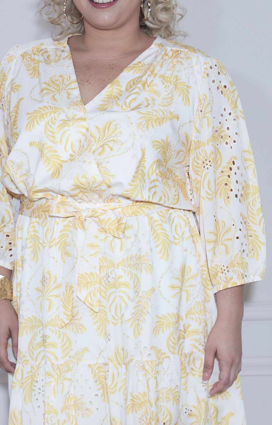 Vestido amarillo estampado con lazo - VESTIDO LARGO CURVY Boutiquemirel 