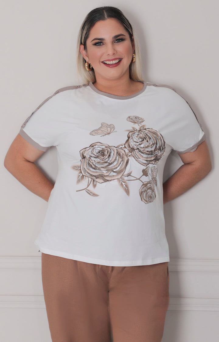 Blusa estampada de rosas - BLUSAS CURVY Boutiquemirel 