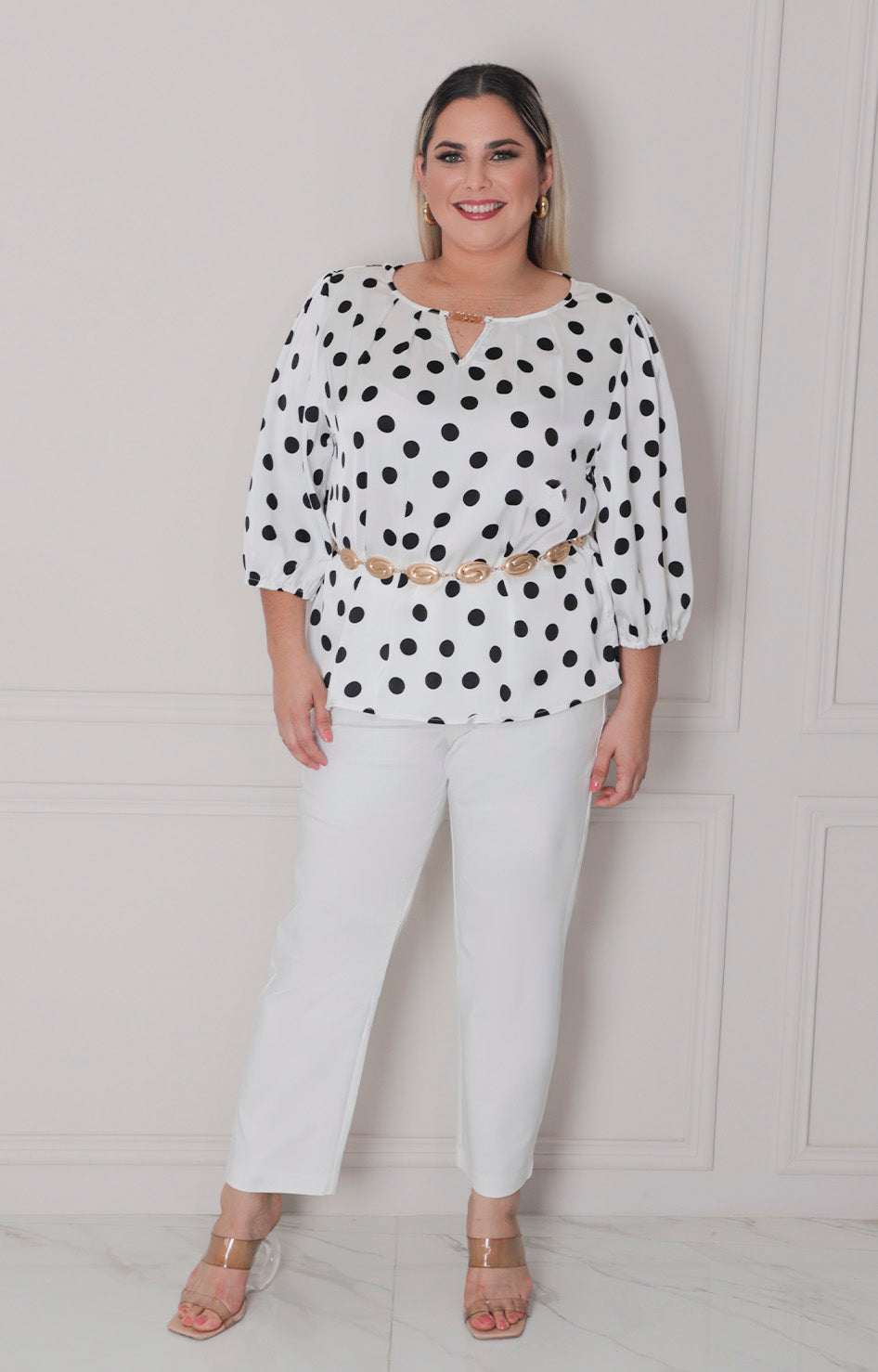 Blusa blanca polka dots - BLUSAS CURVY Boutiquemirel 