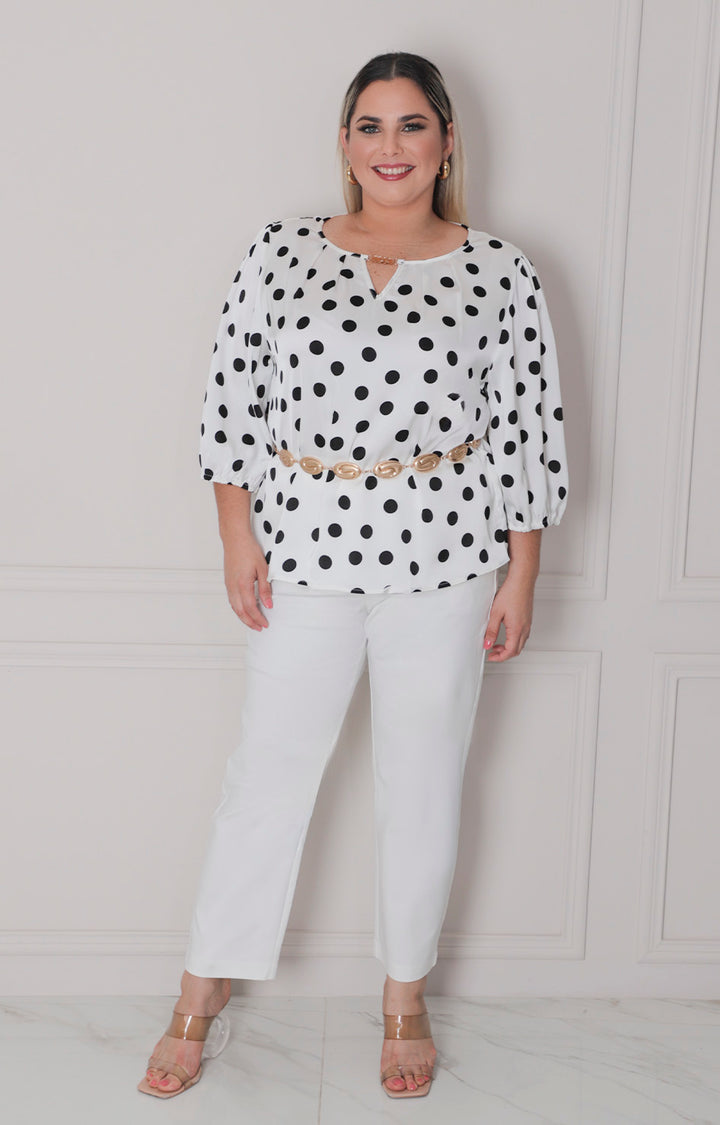 Blusa blanca polka dots - BLUSAS CURVY Boutiquemirel 