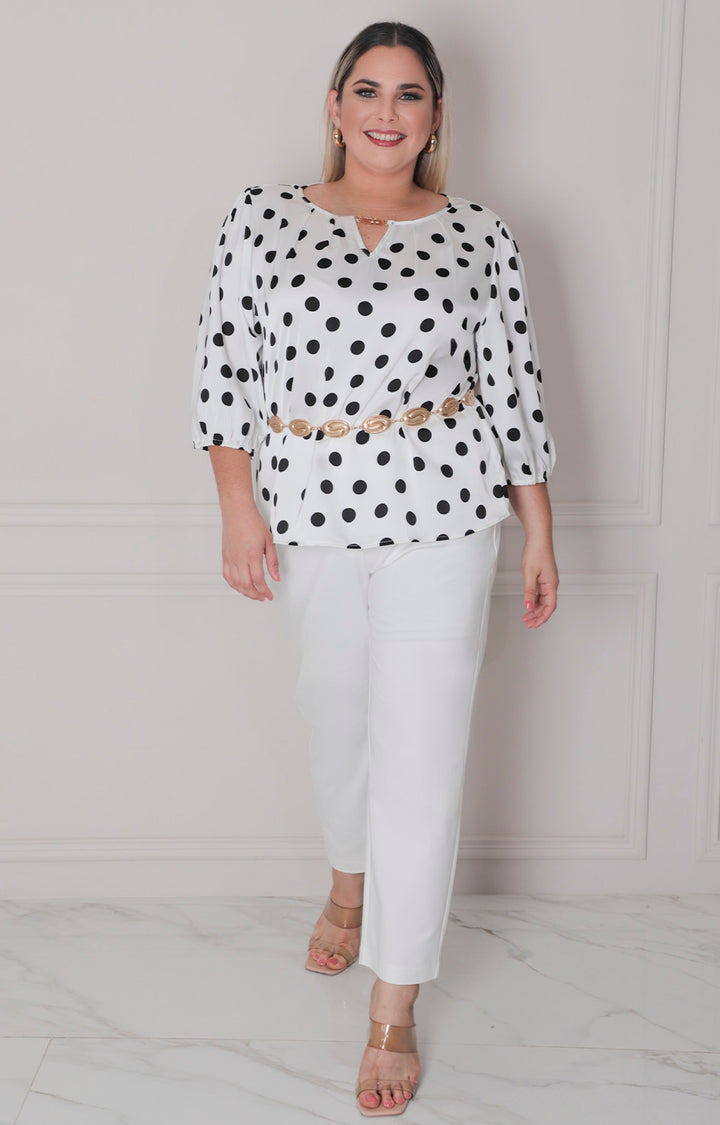 Blusa blanca polka dots - BLUSAS CURVY Boutiquemirel 
