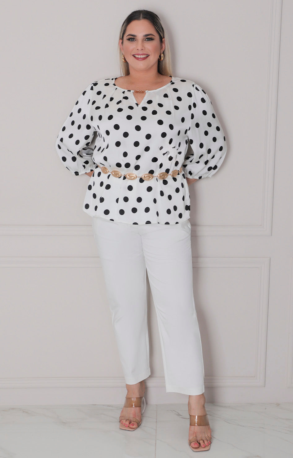 Blusa blanca polka dots - BLUSAS CURVY Boutiquemirel 
