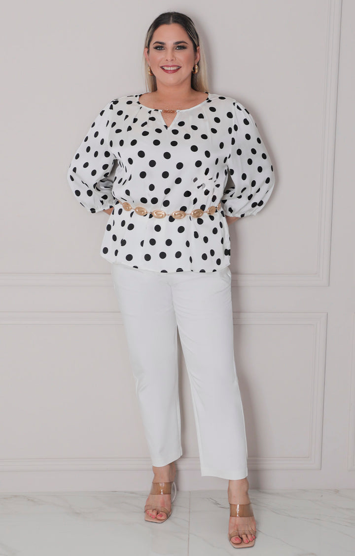 Blusa blanca polka dots - BLUSAS CURVY Boutiquemirel 