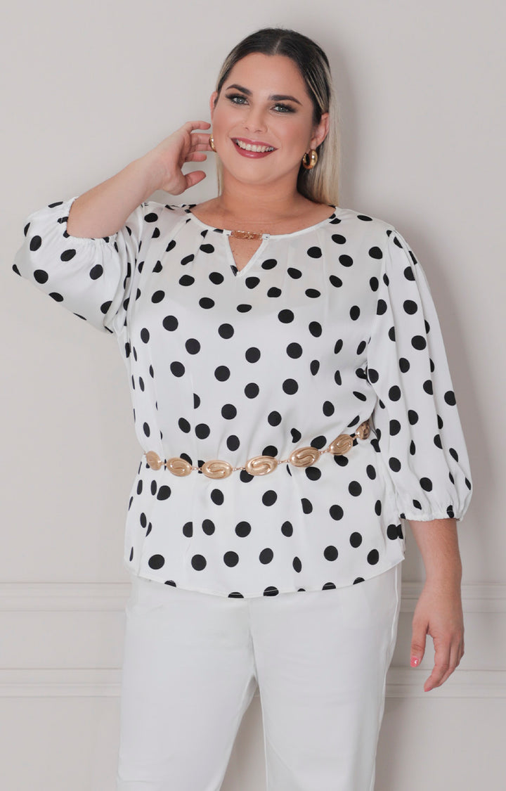 Blusa blanca polka dots - BLUSAS CURVY Boutiquemirel 