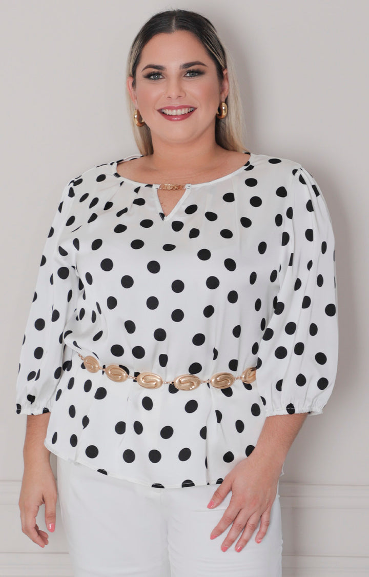 Blusa blanca polka dots - BLUSAS CURVY Boutiquemirel 