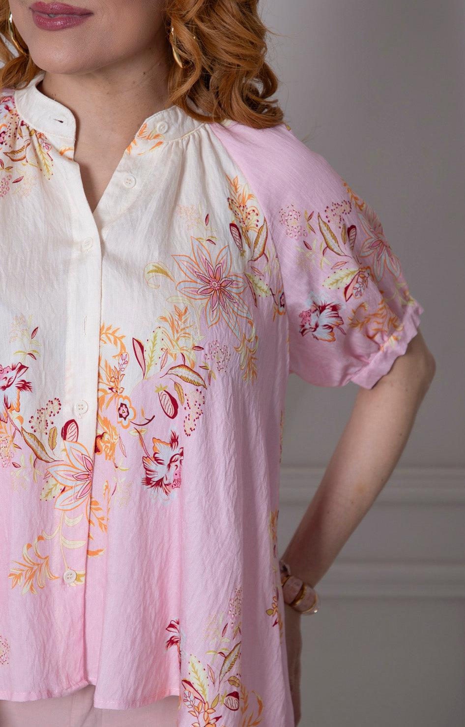 Blusa rosa estampada de botones - BLUSAS REGULAR Boutiquemirel 