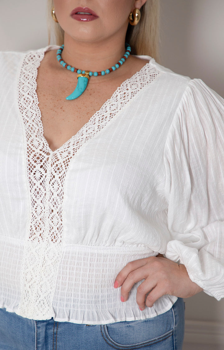 Blusa de manga larga con bordado - BLUSAS CURVY Boutiquemirel 