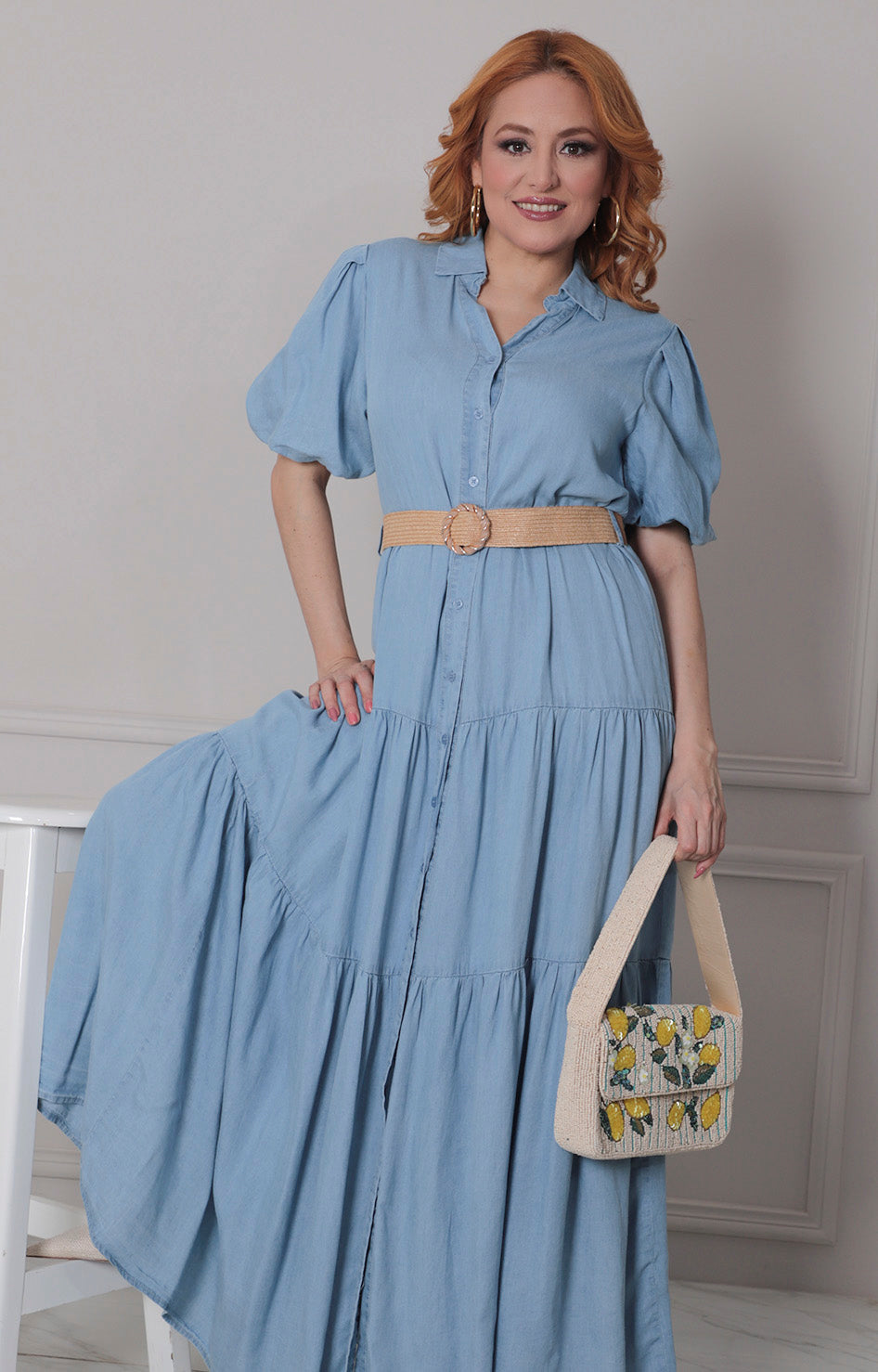 Vestido de mezclilla con x cinturon - VESTIDO LARGO REGULAR Boutiquemirel 