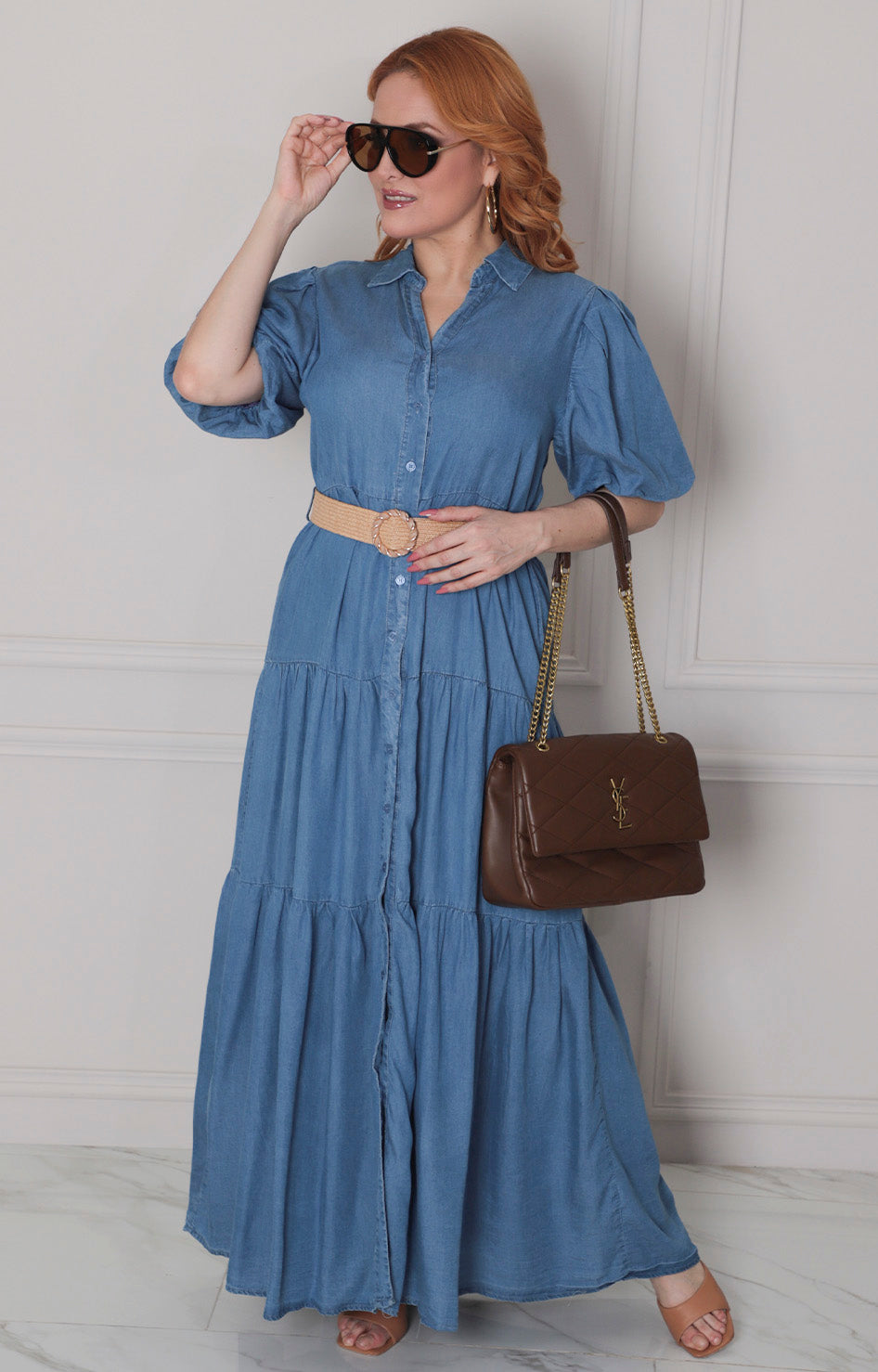 Vestido de mezclilla con x cinturon - VESTIDO LARGO REGULAR Boutiquemirel 