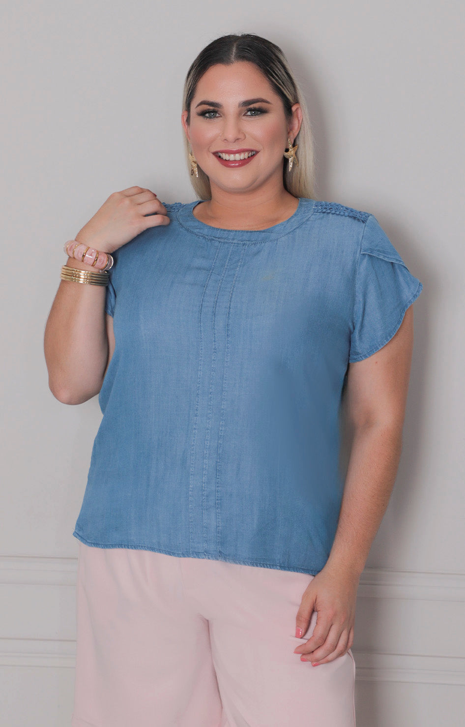 Blusa de mezclilla con mangas - BLUSAS CURVY Boutiquemirel 