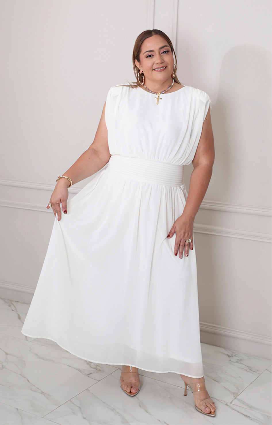 Vestido beige liso - VESTIDO LARGO CURVY Boutiquemirel 