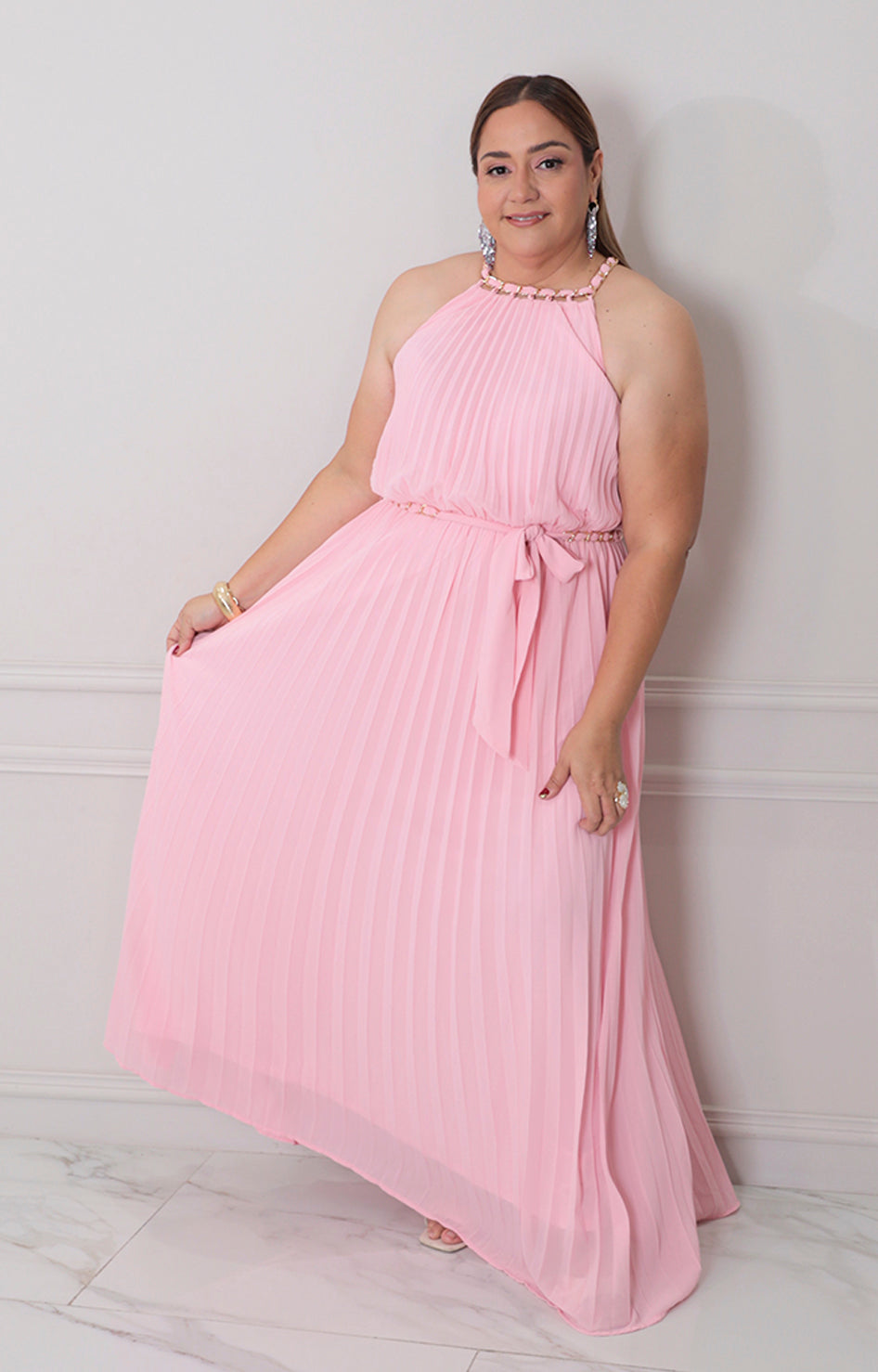 Vestido rosa plisado - VESTIDO LARGO CURVY Boutiquemirel 