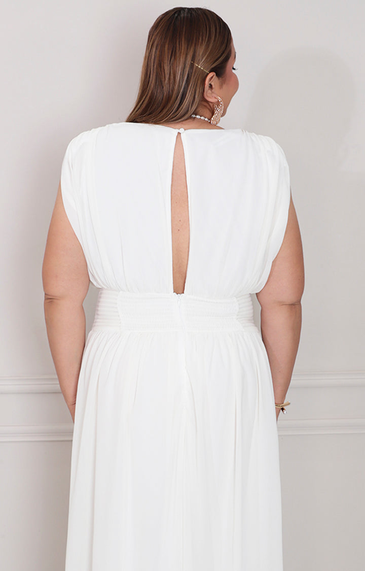Vestido beige liso - VESTIDO LARGO CURVY Boutiquemirel 
