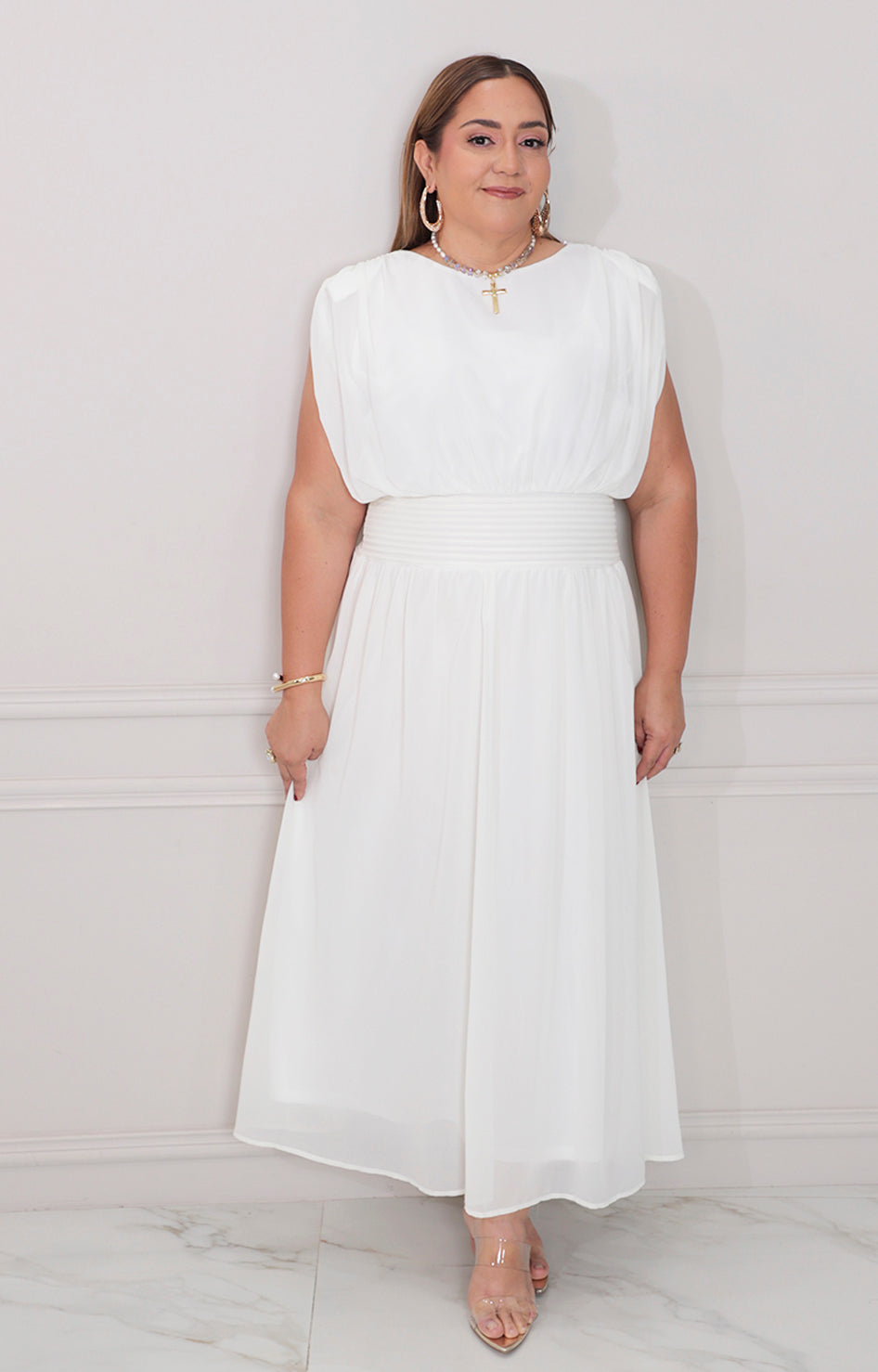 Vestido beige liso - VESTIDO LARGO CURVY Boutiquemirel 