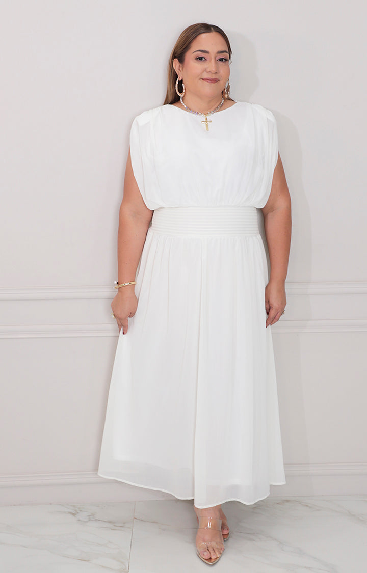 Vestido beige liso - VESTIDO LARGO CURVY Boutiquemirel 