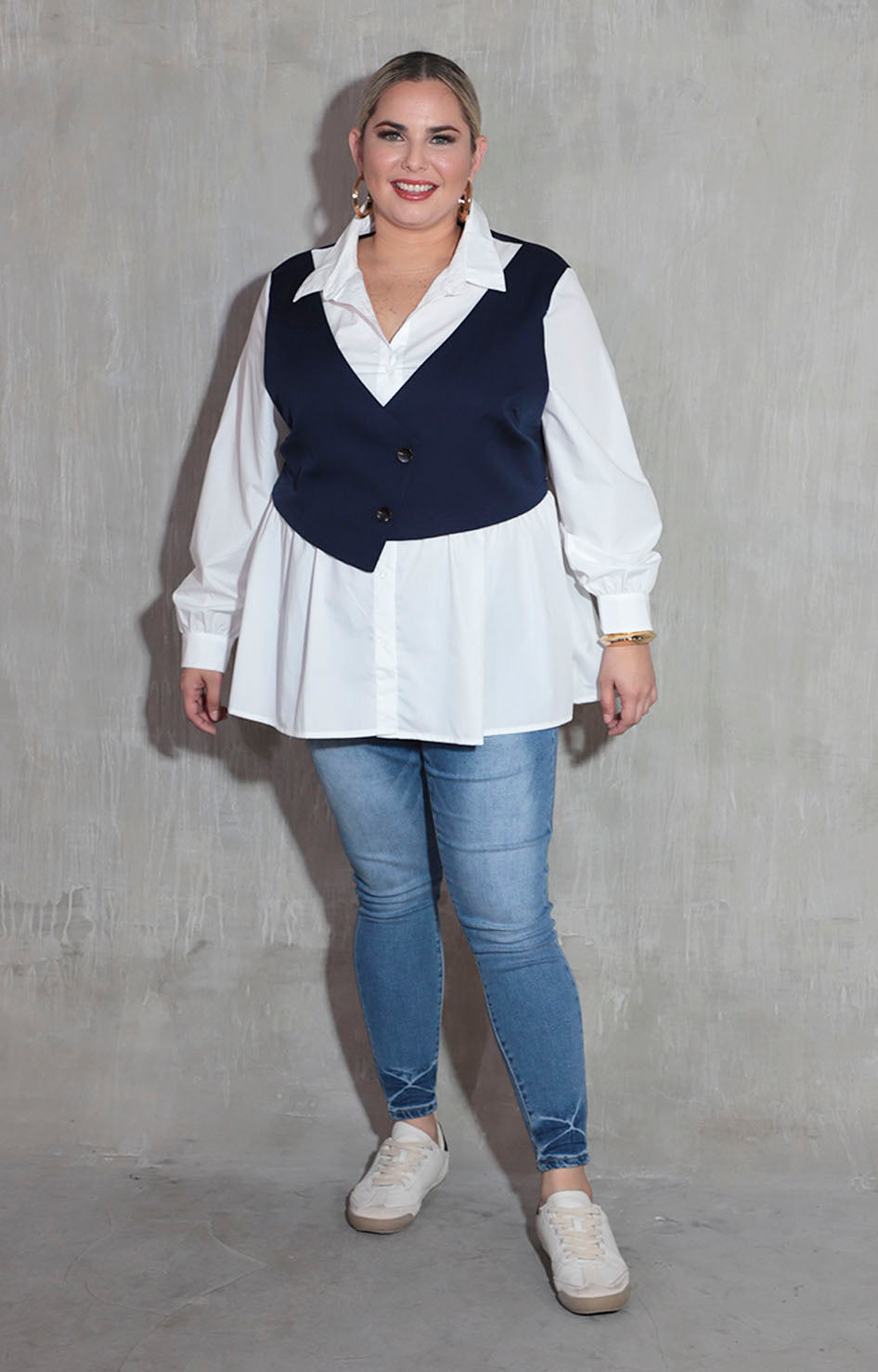 Blusa blanca con chaleco - BLUSA XL Boutiquemirel 