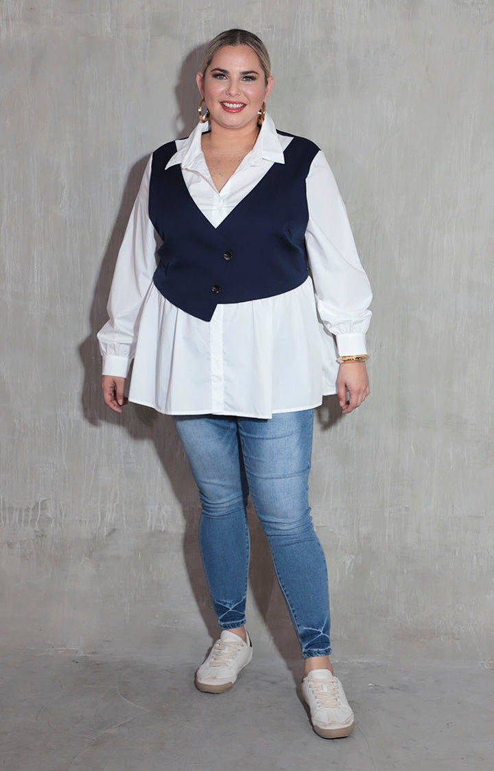 Blusa blanca con chaleco - BLUSA XL Boutiquemirel 