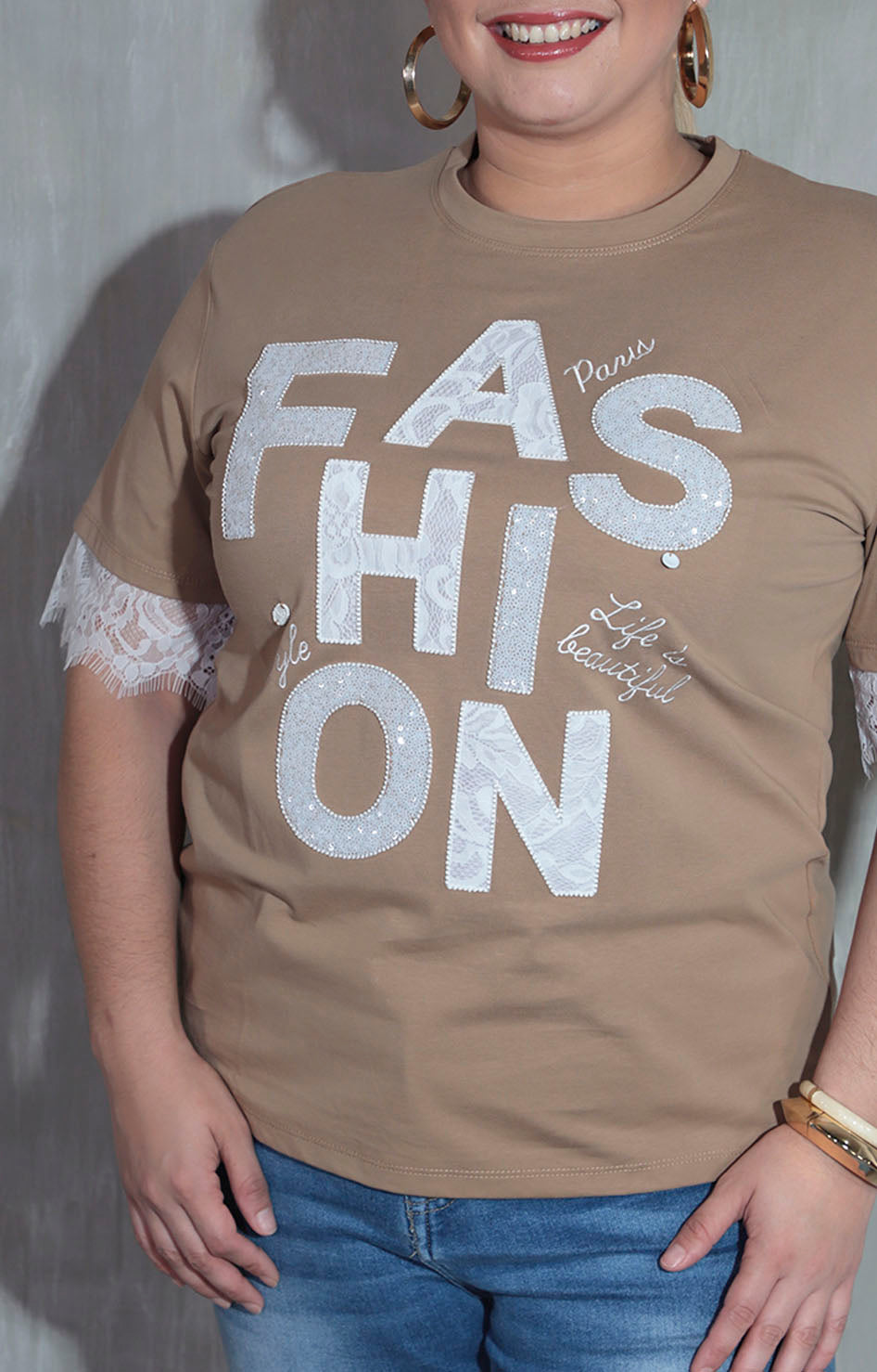 Blusa beige con letras - BLUSA XL Boutiquemirel 