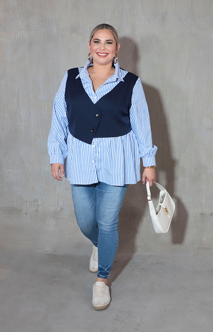 Blusa azul con rayas - BLUSA XL Boutiquemirel 