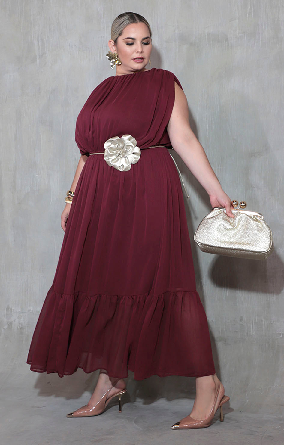 Vestido plisado vino - VESTIDO XL Boutiquemirel 