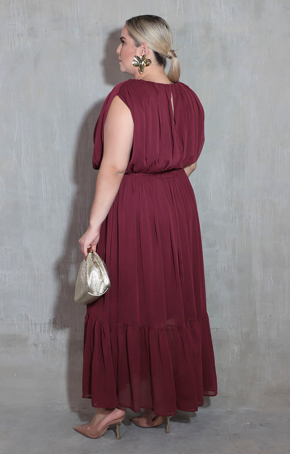 Vestido plisado vino - VESTIDO XL Boutiquemirel 