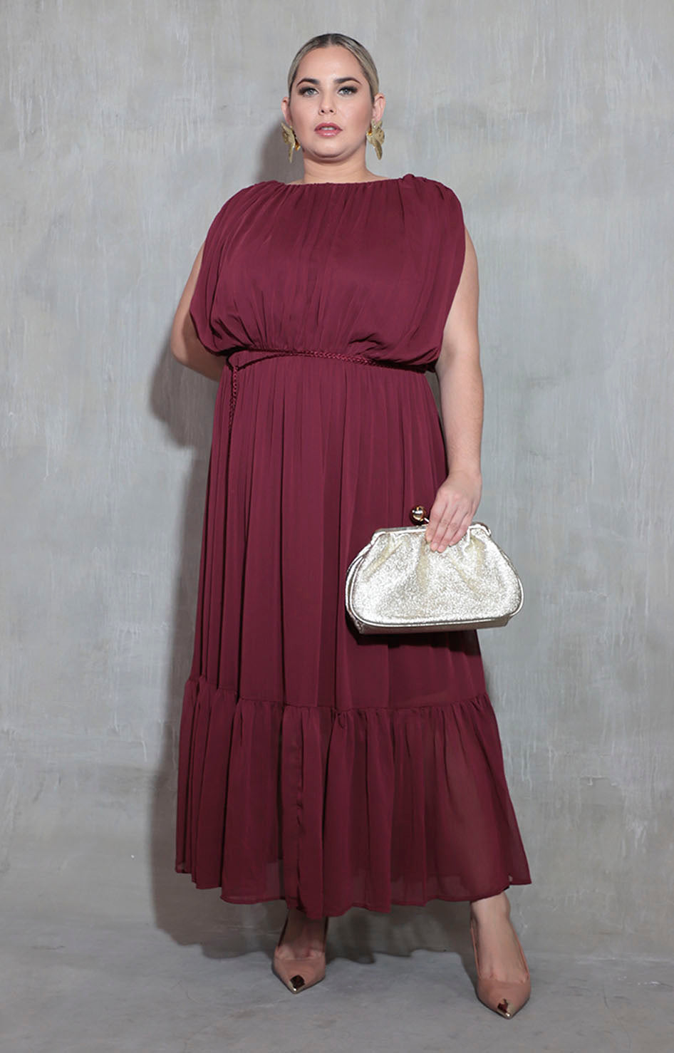 Vestido plisado vino - VESTIDO XL Boutiquemirel 