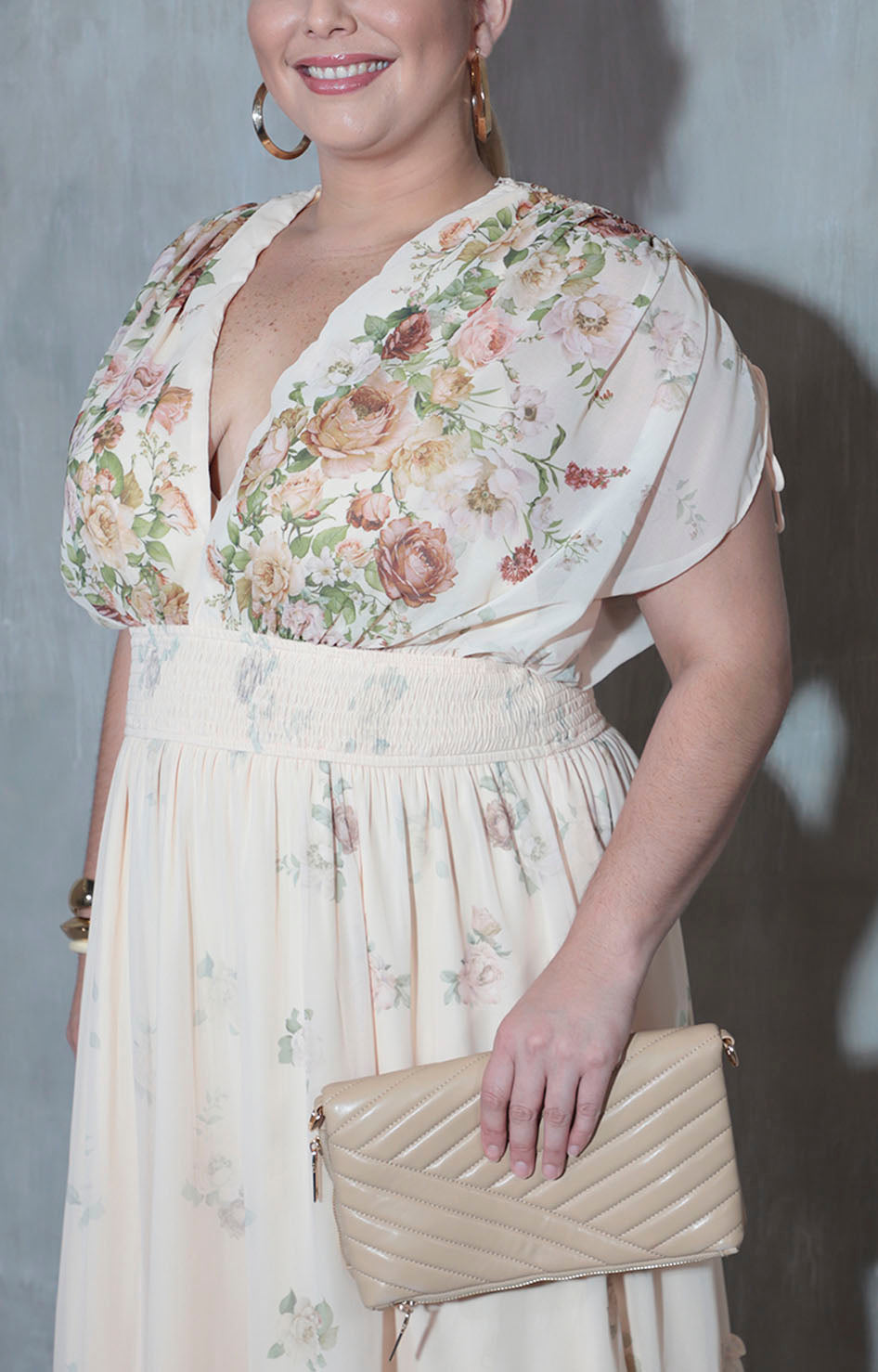 Vestido beige con flores - VESTIDO XL Boutiquemirel 