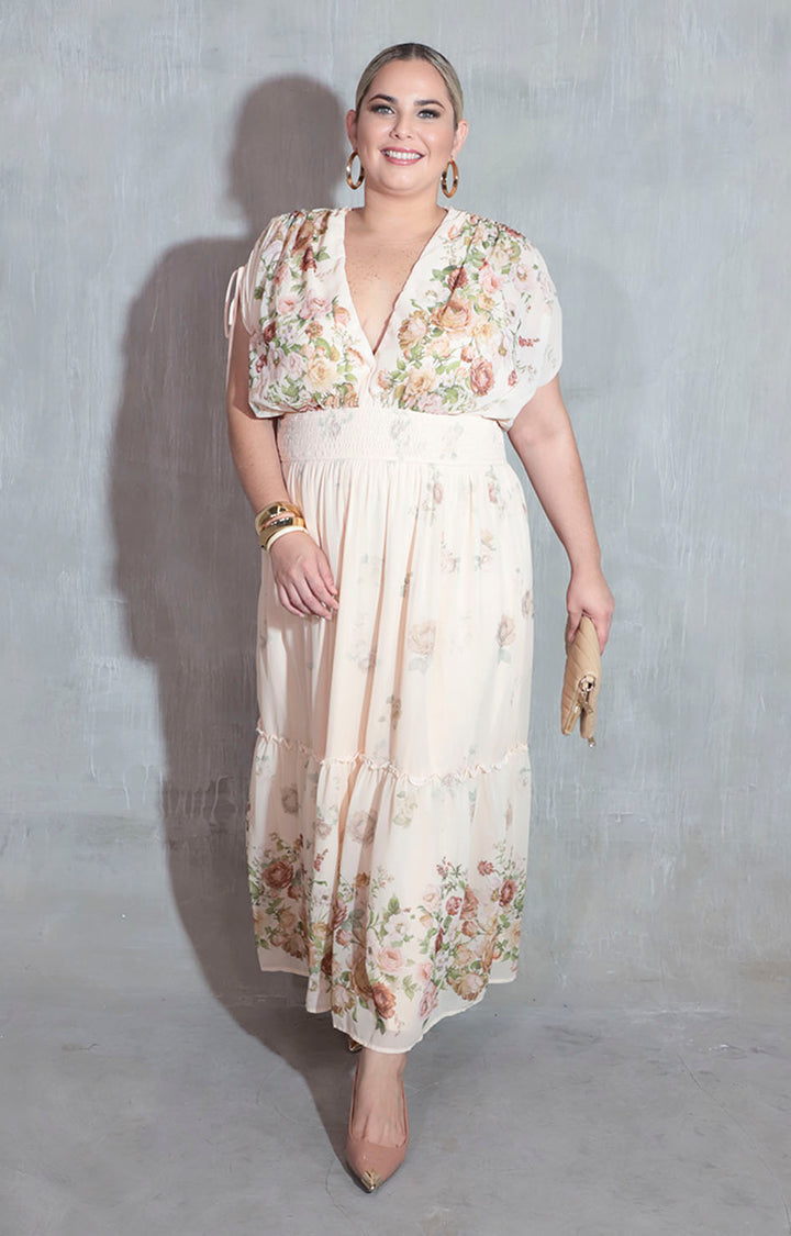 Vestido beige con flores - VESTIDO XL Boutiquemirel 