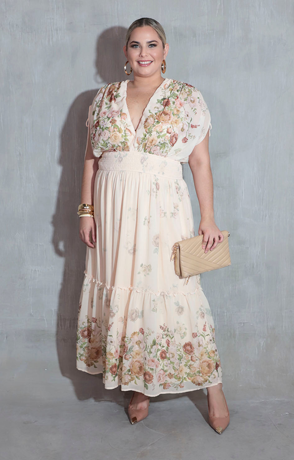 Vestido beige con flores - VESTIDO XL Boutiquemirel 