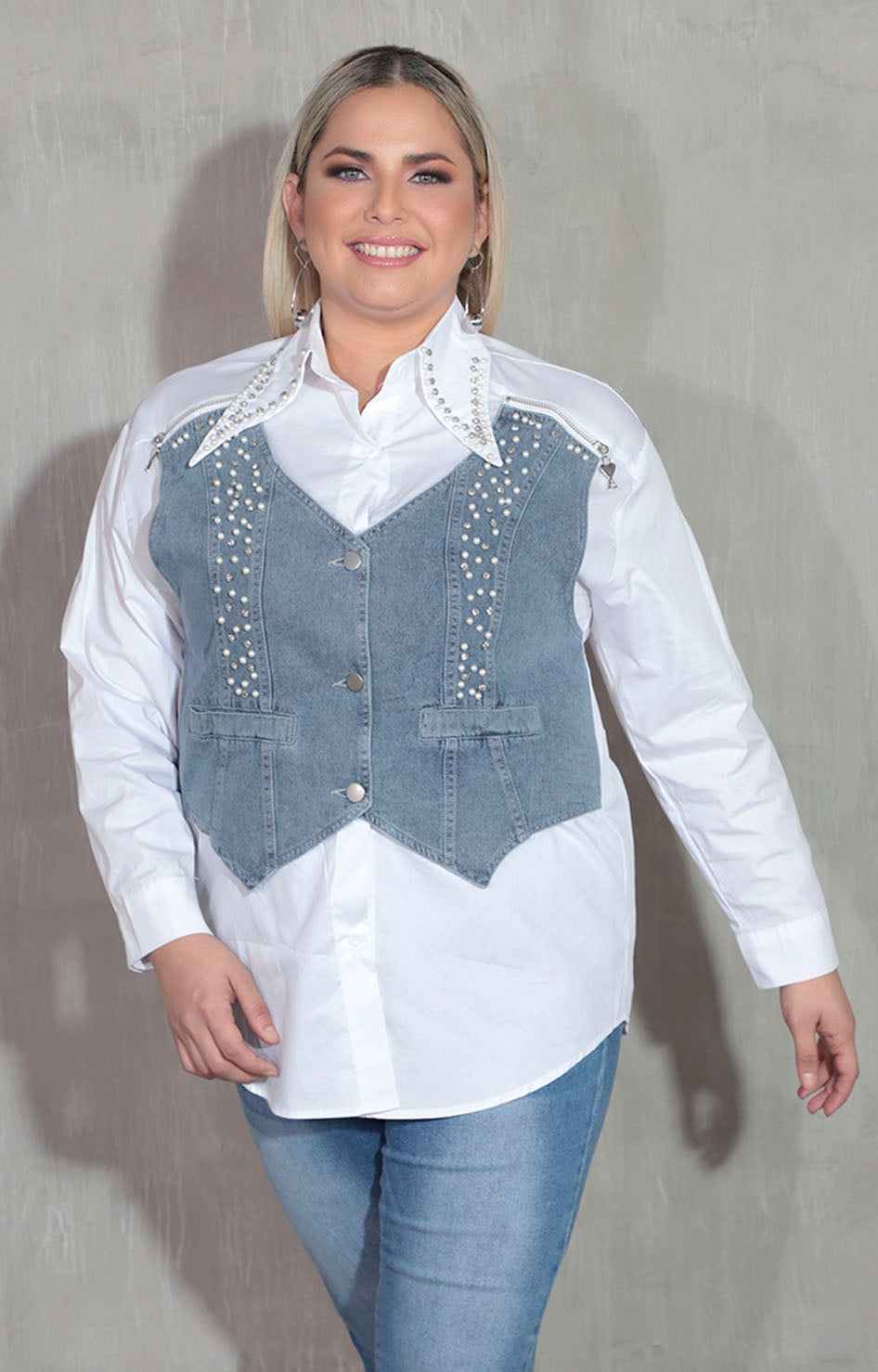 Blusa blanca con brillos - BLUSA XL Boutiquemirel 