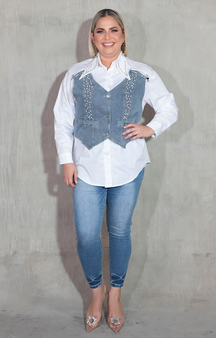 Blusa blanca con brillos - BLUSA XL Boutiquemirel 