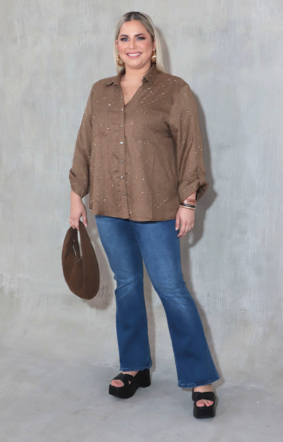 Camisera café con brillos - BLUSA XL Boutiquemirel 