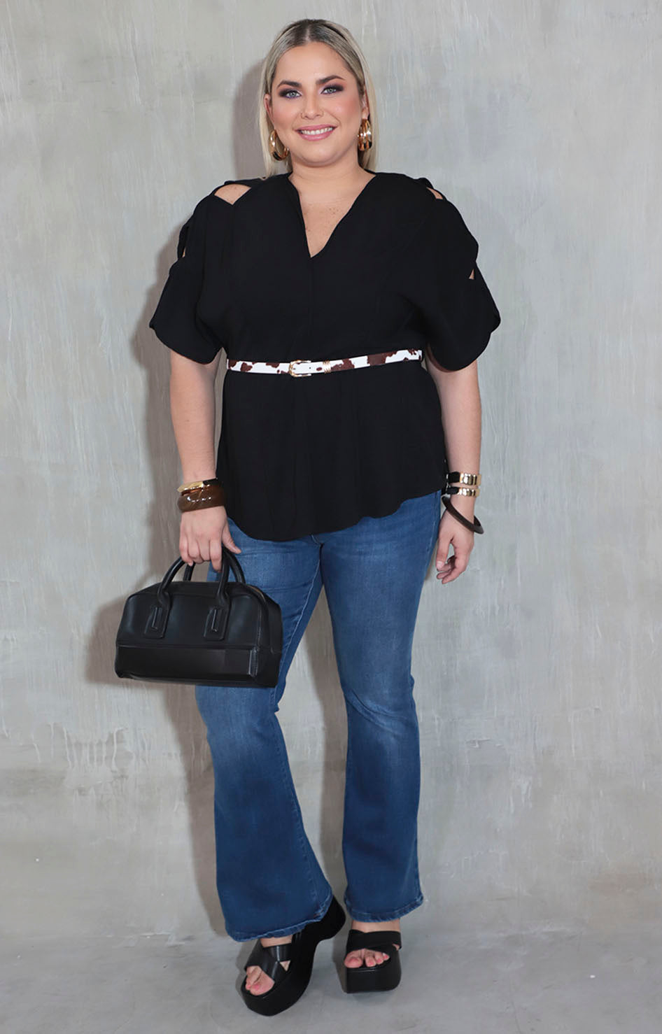 Blusa negra con cinturón - BLUSA XL Boutiquemirel 