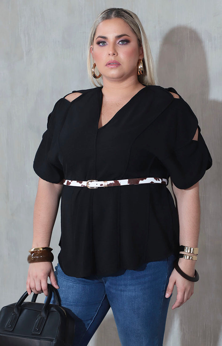 Blusa negra con cinturón - BLUSA XL Boutiquemirel 
