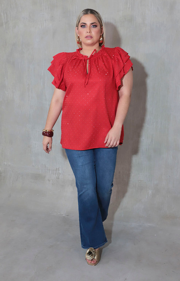 Blusa roja con brillos - BLUSA Boutiquemirel 