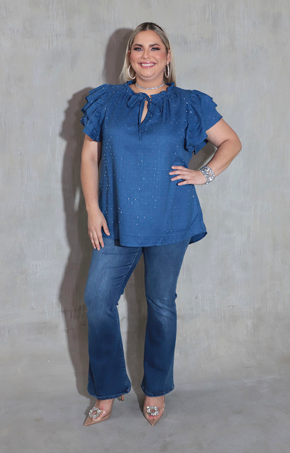 Blusa azul con brillos - BLUSA Boutiquemirel 