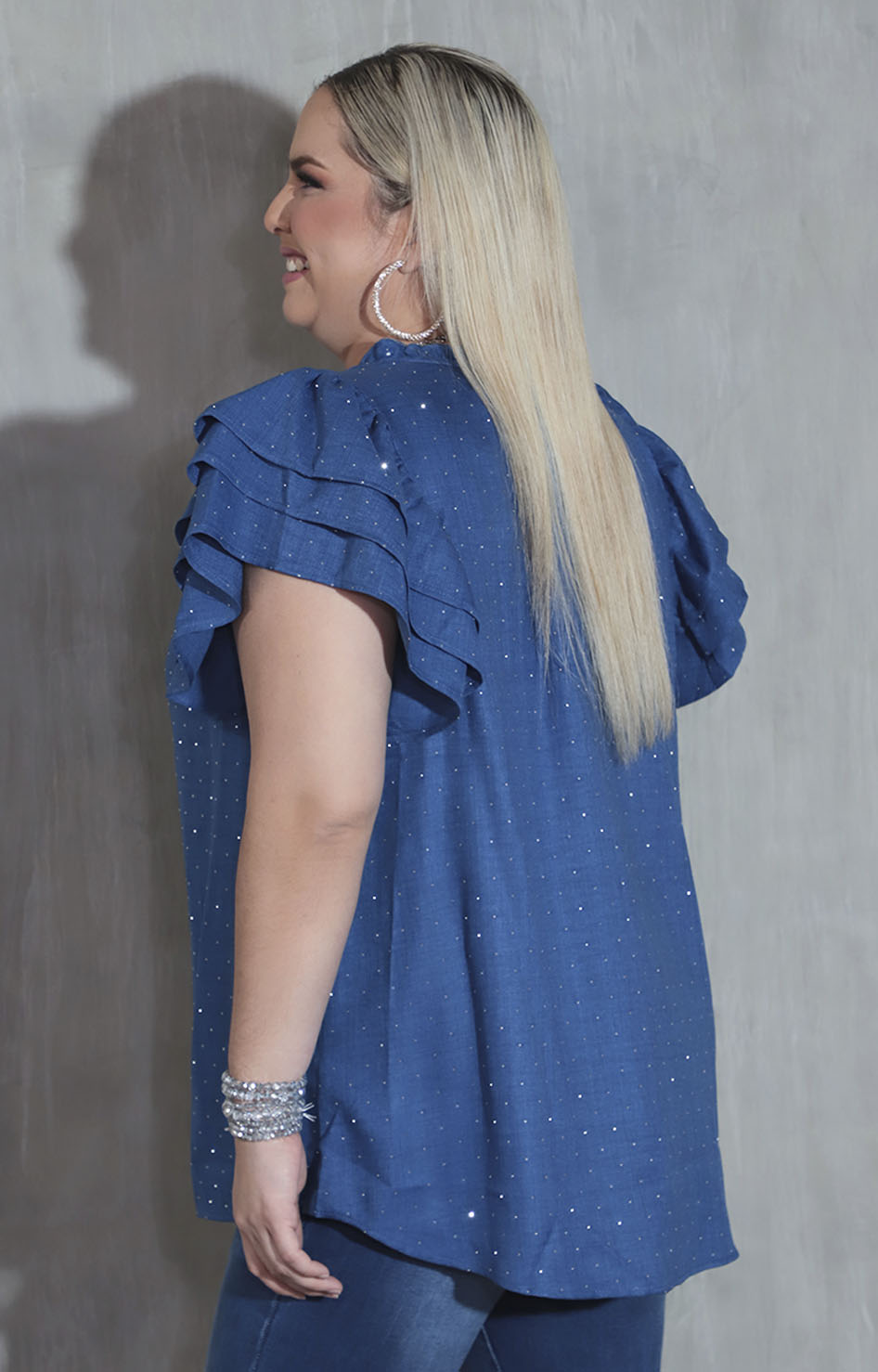 Blusa azul con brillos - BLUSA Boutiquemirel 