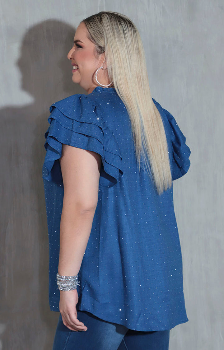 Blusa azul con brillos - BLUSA Boutiquemirel 