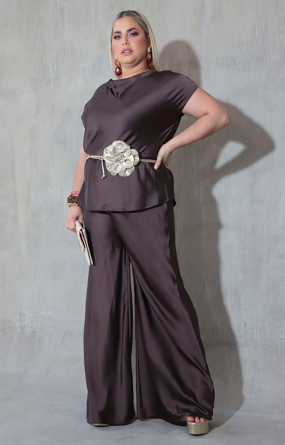 Pantalón café satinado - PANTALON XL Boutiquemirel 