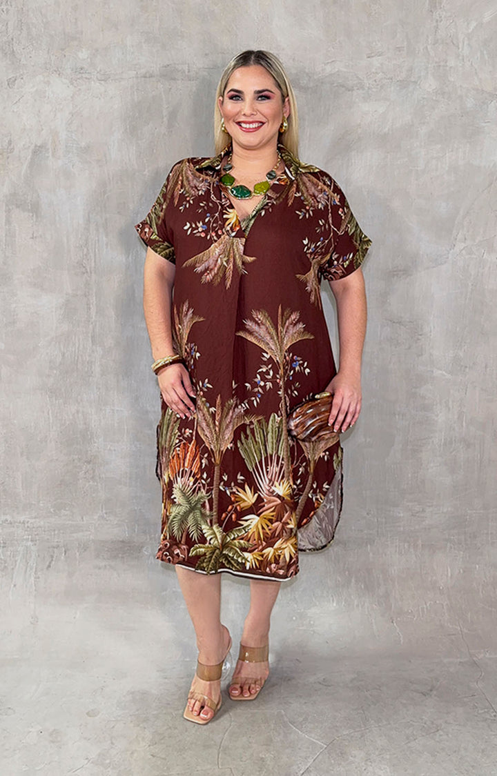 Vestido café con flores - VESTIDO Boutiquemirel 