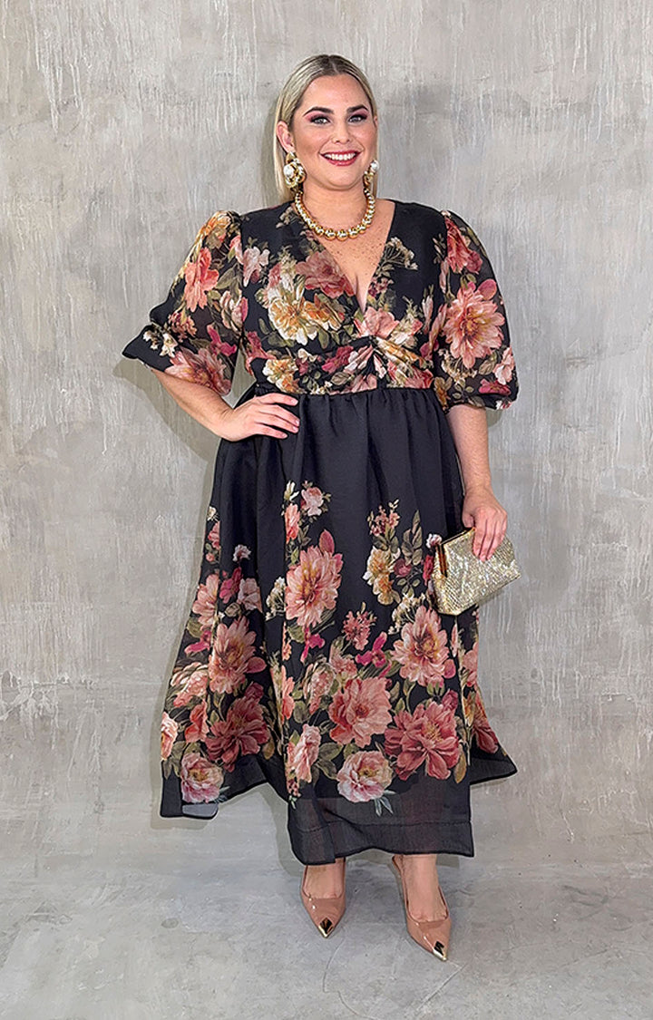 Vestido negro con flores - VESTIDO XL Boutiquemirel 