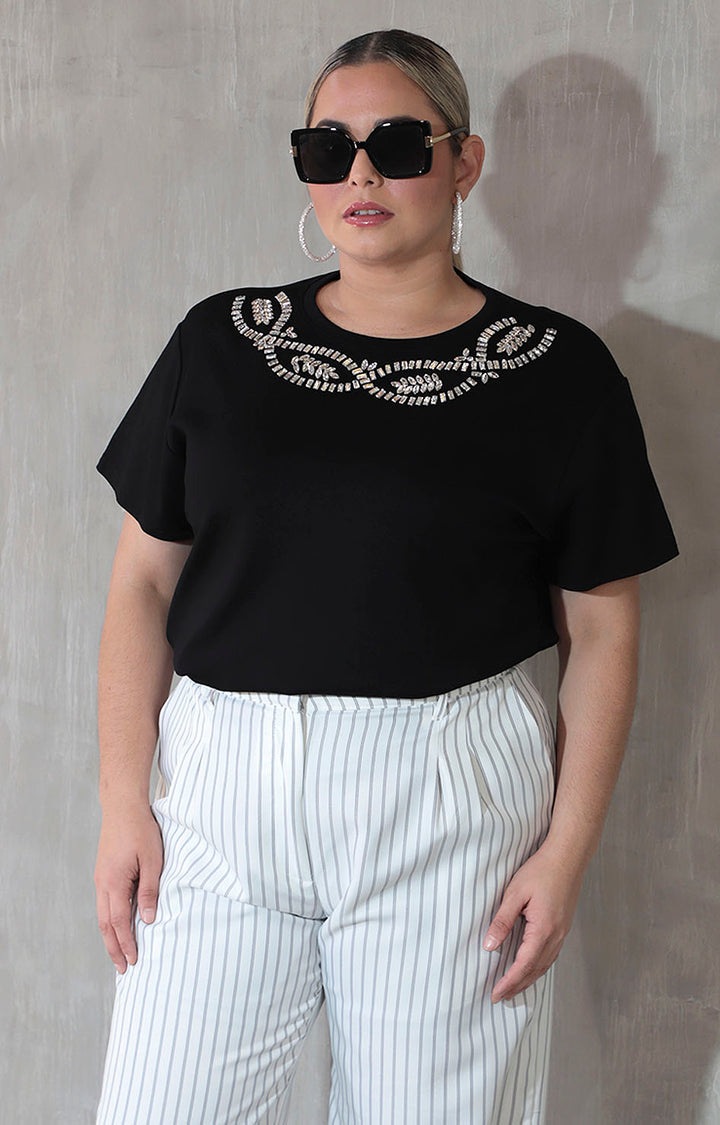 Blusa negra con brillos - BLUSA XL Boutiquemirel 