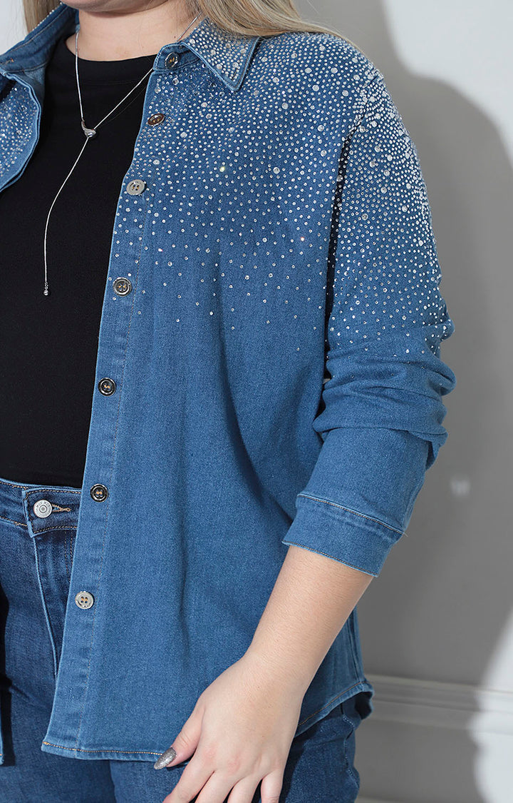 Blusa denim con brillos